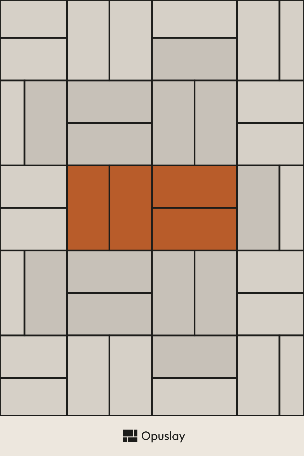 12x24 Basketweave tile layout diagram — repeating pattern with one module highlighted