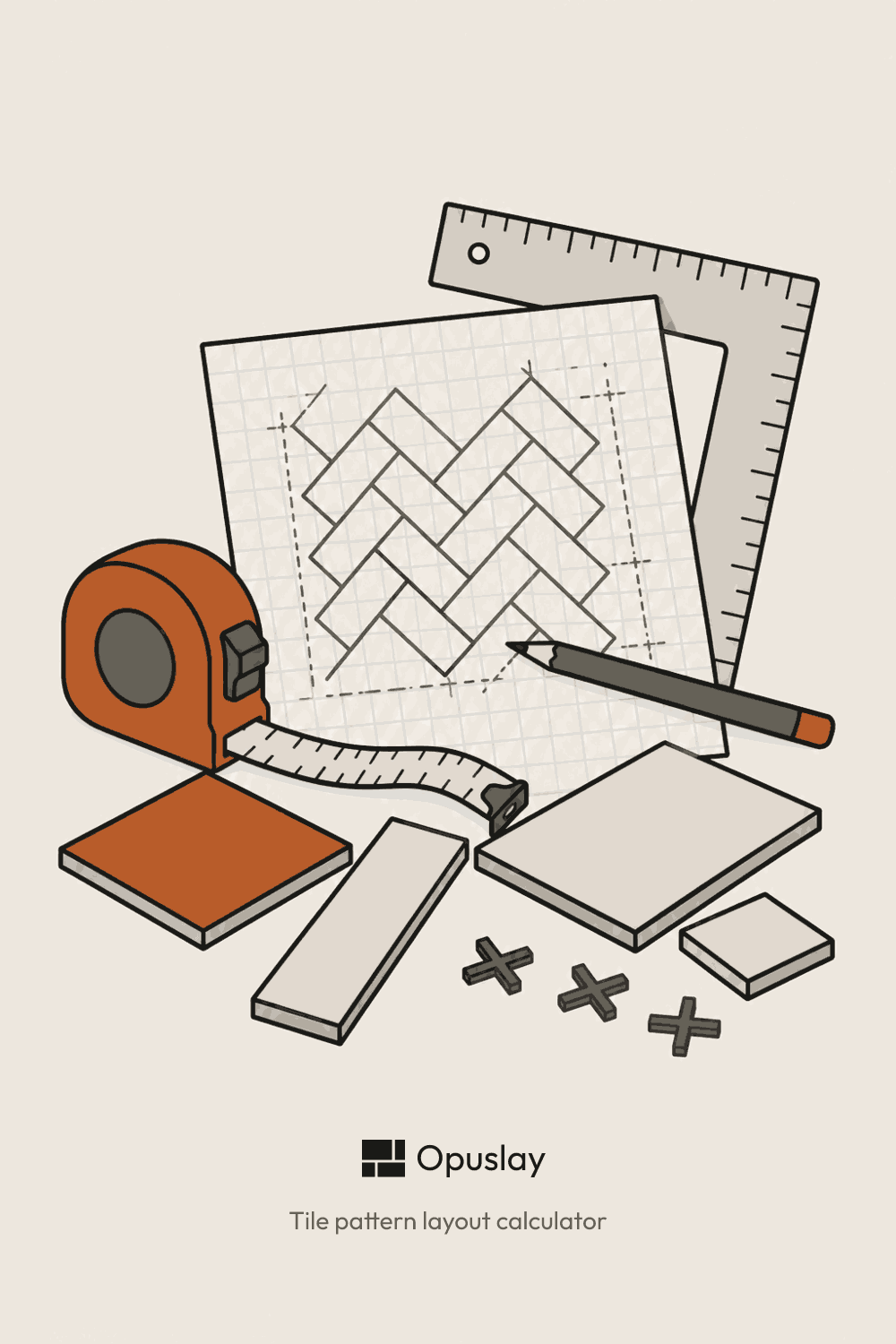Tile Calculator — illustration of a tiler's toolkit with loose tiles