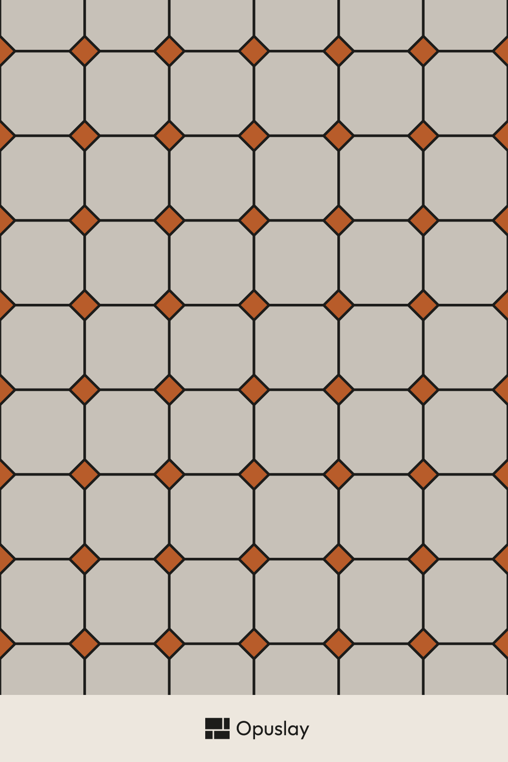Octagon and Dot Mosaic — 2 inch sheet tile layout diagram — repeating pattern with one module highlighted