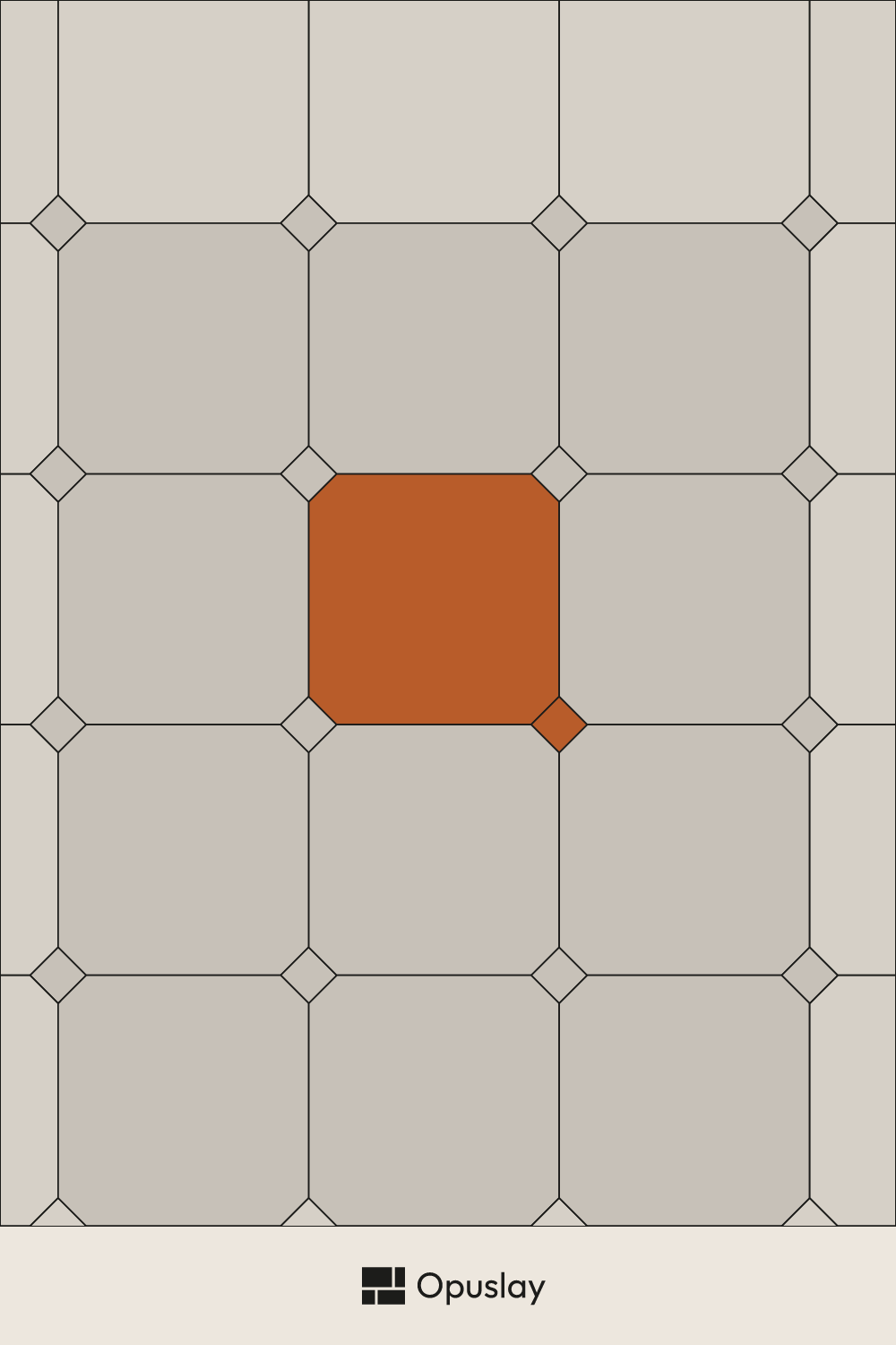 Octagon and Dot Tile Pattern — 24 inch tile layout diagram — repeating pattern with one module highlighted