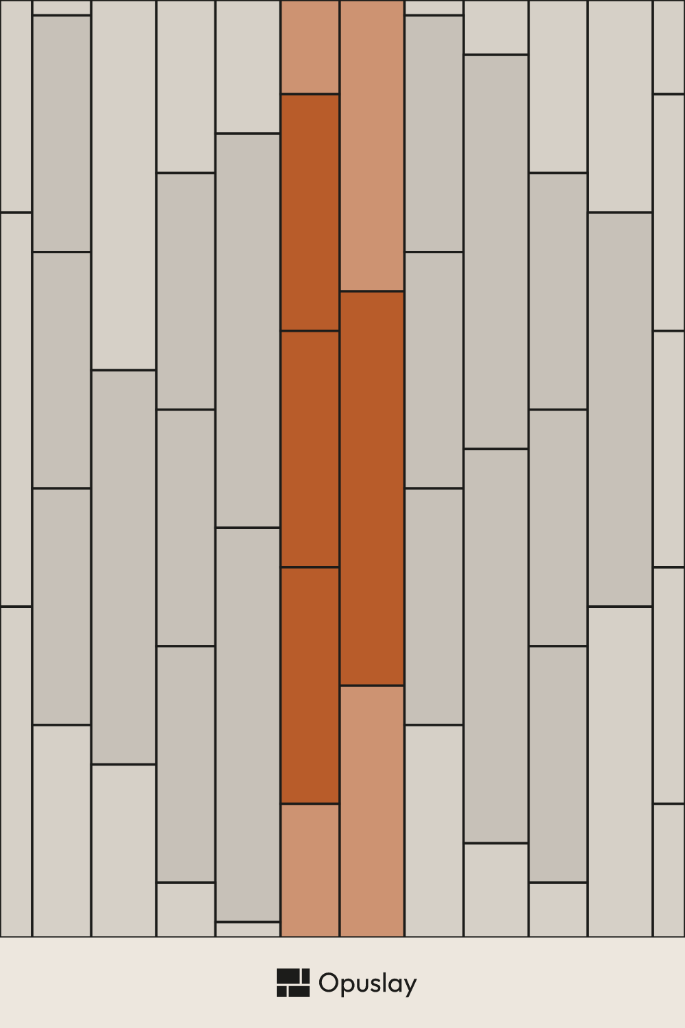 Two-Tile Pattern — 6x24 & 6.5x40 tile layout diagram — repeating pattern with one module highlighted